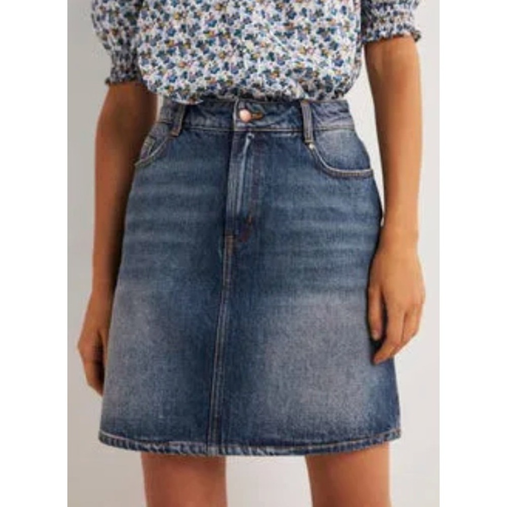 Boden Denim Mini Skirt R0230 Women's Size US 10 UK 14 Blue Wash Five Pocket NWT